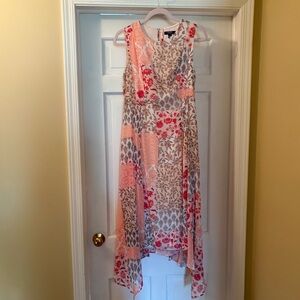 Chaps Pink and White Asymmetrical Midi Sundress